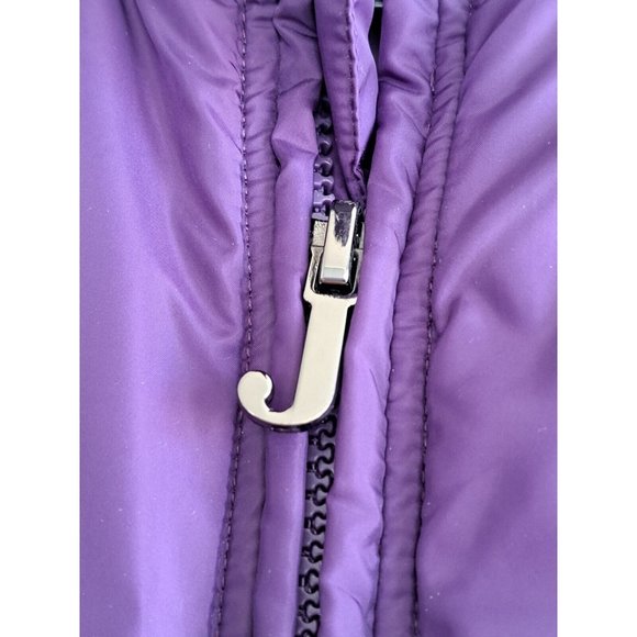 Juicy Couture PURPLE pleated fringy trim down feather zip pocket vest Sz 14 - Picture 4 of 7